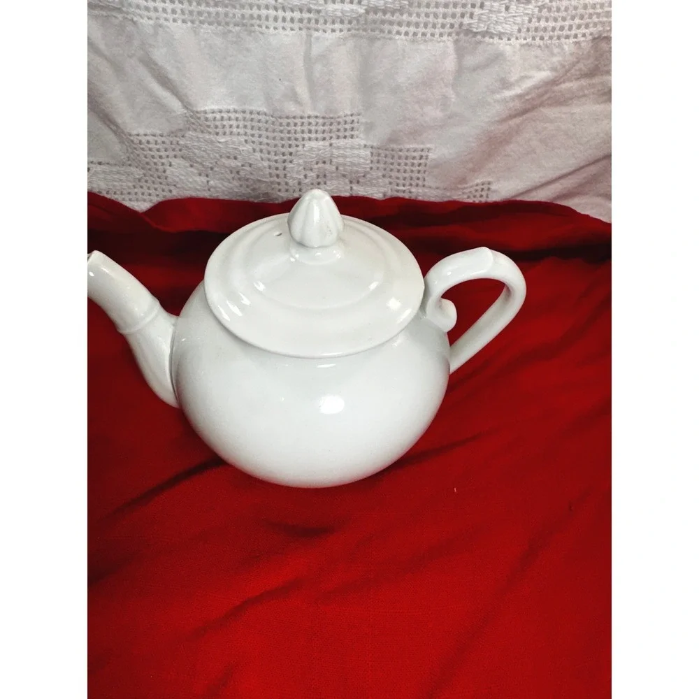 Vintage White Ceramic Teapot Made in France Glossy Porcelain Tea Pot with Lid